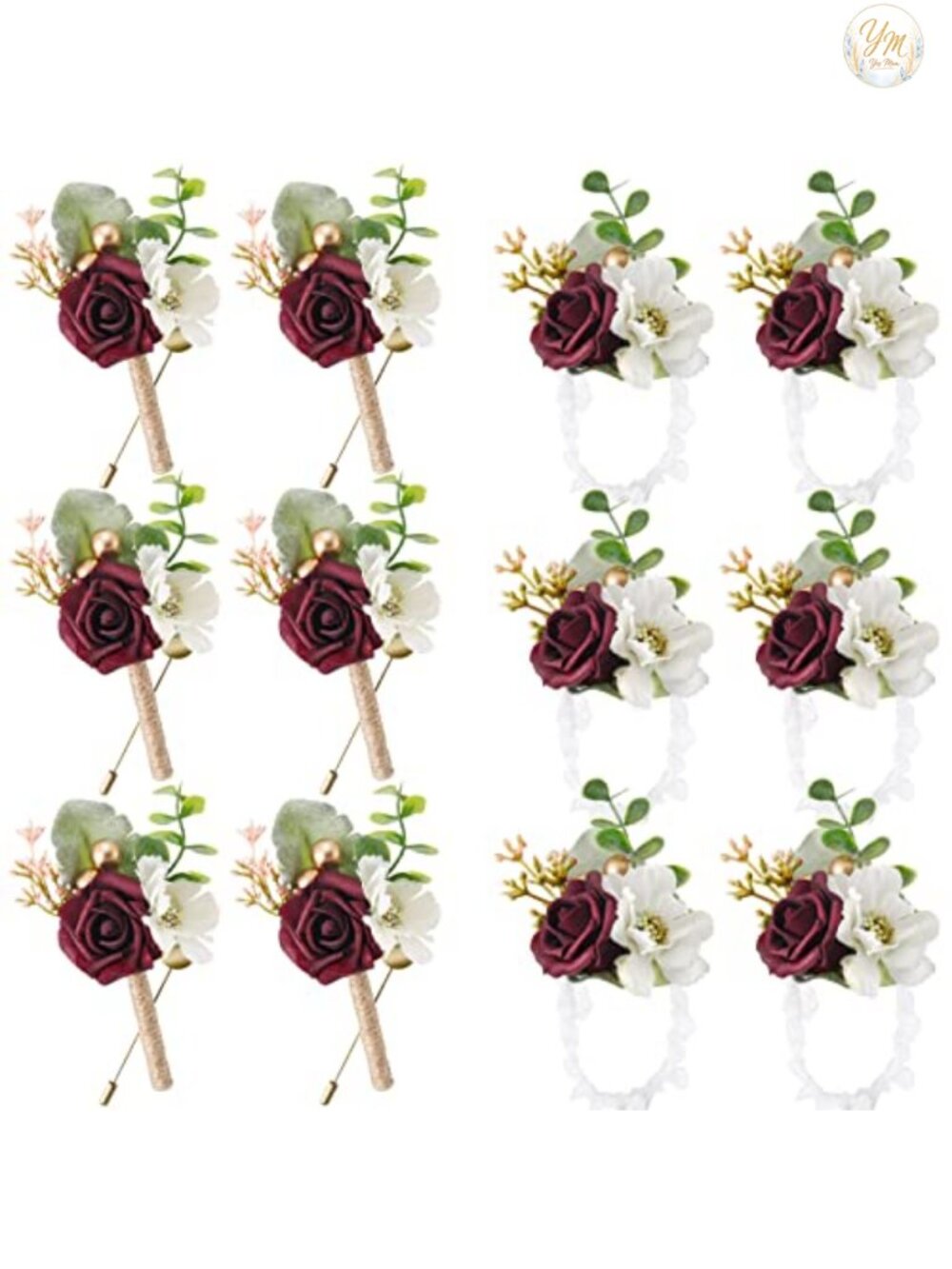 Canlierr 12 Pcs Wrist Corsage and Boutonniere Set PE Faux Rose for Prom Wedding